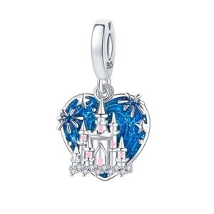 S925 Sterling Silver Disney Inspired Fireworks Castle Charm/ Pendant - NWT